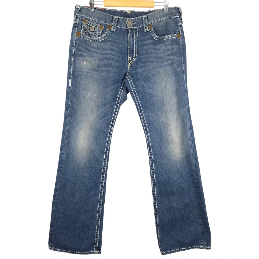 True Religion Ricky Super T Jeans Distressed USA Made Size 38 (Fits 37x33)‎ READ